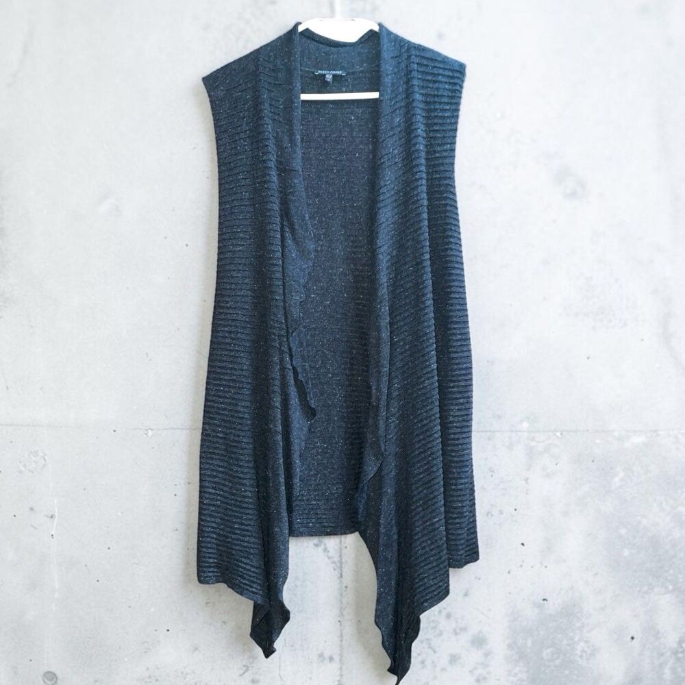 Eileen Fisher XL Gray Open Front Asymmetrical Hem Cardigan Sweater Lagenlook